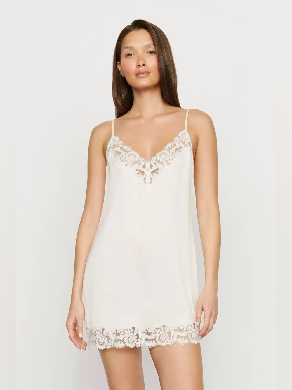Eberjey NWT Small Washable Silk with Lace Embroidery Short Slip Dress